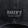 Close-up of the hat’s tag in the back. A black rectangle written “Baker’s” in white.