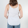 White back of the tank top. A woman is wearing it.