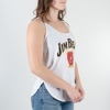 White tank top seen from the side. A woman is wearing it.