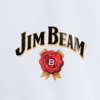 Close-up of the "Jim Beam" text, in black on a white background. There is a red symbol under it.