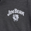 Close-up of the “Jim Beam” white text, on black background. The symbol is white.