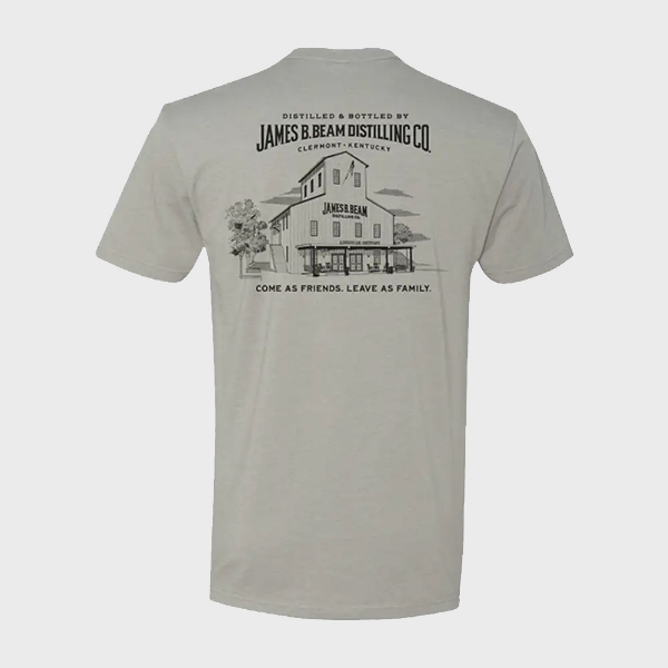 Light-gray t-shirt, back with  distillary image.