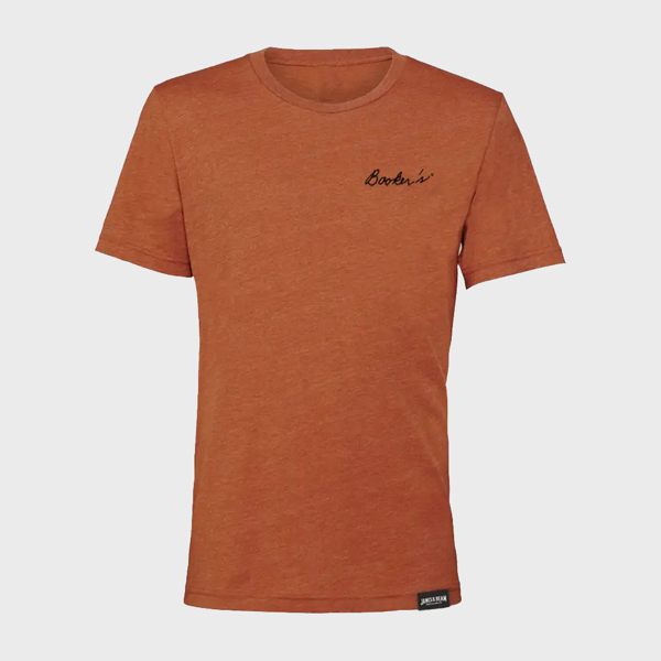 Front of the orange t-shirt. The left-pack has small black letters writing “Booker’s”.