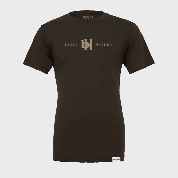 Brown Logo Tee Front Image on gray background