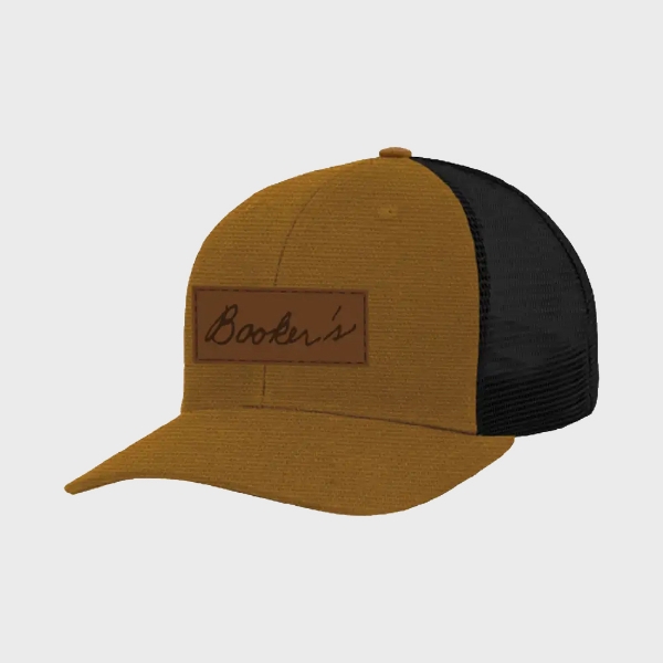 Leather Patch Cap Front Image on gray background