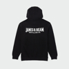 Image of a black hoodie with white James B Beam logo on back