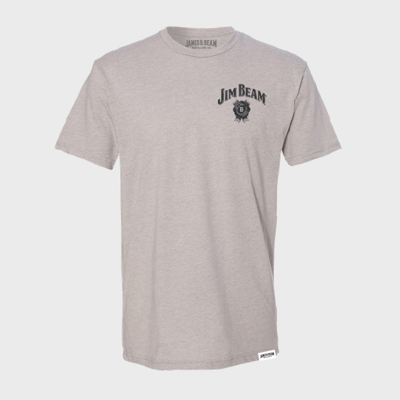Image of a front Silk shirt with a Jim Beam logo on it