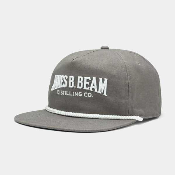 Gray hat featuring the James B. Beam logo embroidered in white.