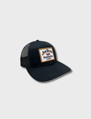 black trucker hat with Jim Beam Manhattan Cocktail patch