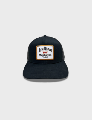 black trucker hat with Jim Beam Manhattan Cocktail patch