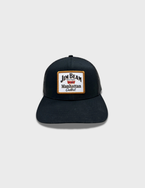 black trucker hat with Jim Beam Manhattan Cocktail patch