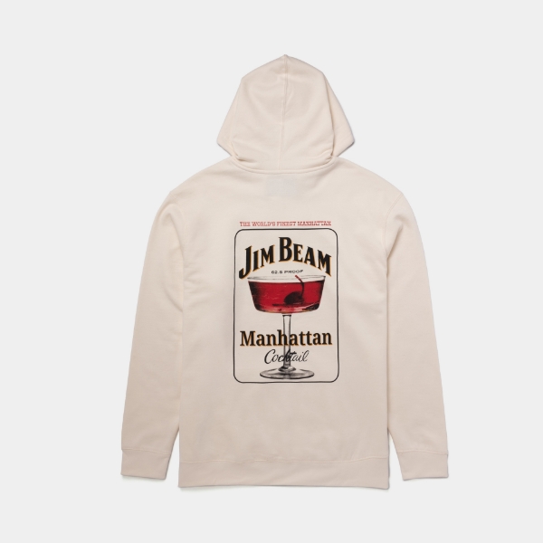 Jim Beam Manhattan Hoodie Front Product Image with Jim Beam vintage Manhattan ad on the back