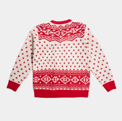 red and cream knit Jim Beam holiday sweater