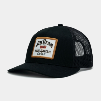 black trucker hat with Jim Beam Manhattan Cocktail patch