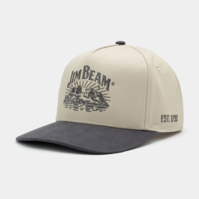 high profile 5-panel hat with Jim Beam Homestead graphic