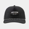 front view of black microfiber performance hat with James B. Beam woven patch
