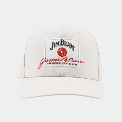 main view of Jim Beam light beige performance hat