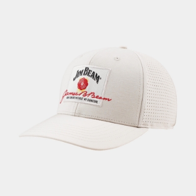 main view of Jim Beam light beige performance hat