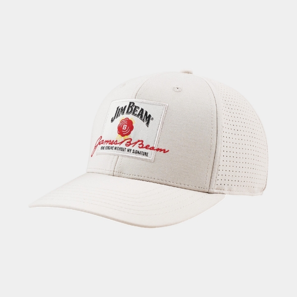main view of Jim Beam light beige performance hat