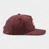 Basil Hayden brown corduroy hat with leather and brass snap closure