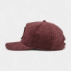 Basil Hayden brown corduroy hat with leather and brass snap closure