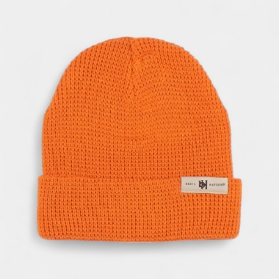 Basil Hayden orange knit beanie with woven label