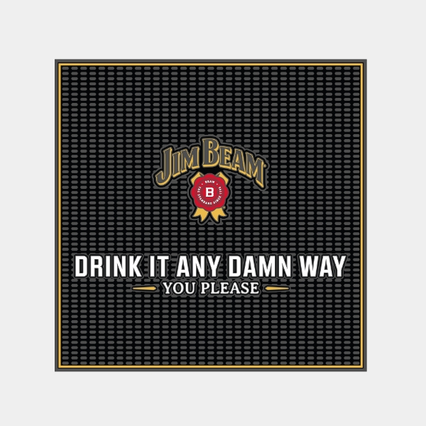 Jim Beam square bar mat with “Drink It Any Damn Way” slogan