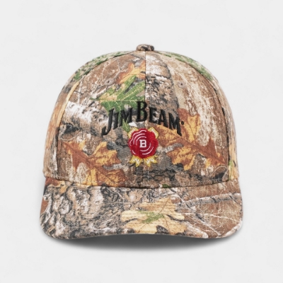 Jim Beam Camo Hat front view with Realtree camo pattern and logo