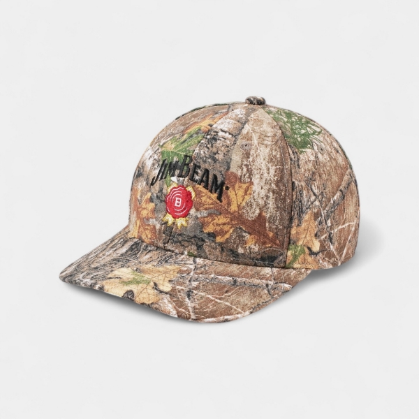 Jim Beam Camo Hat front view with Realtree camo pattern and logo