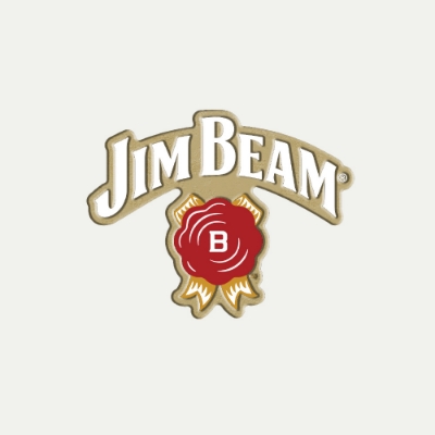 Jim Beam enamel pin featuring the brand logo and red seal design