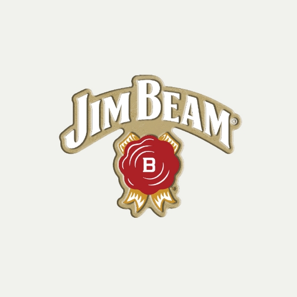 Jim Beam enamel pin featuring the brand logo and red seal design
