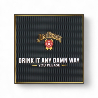 Jim Beam square bar mat with “Drink It Any Damn Way” slogan