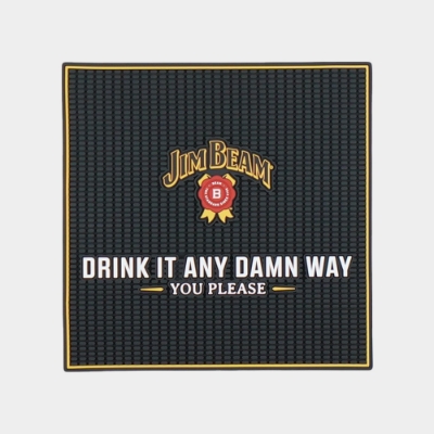 Jim Beam square bar mat with “Drink It Any Damn Way” slogan
