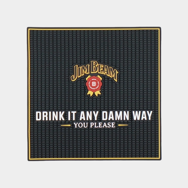 Jim Beam square bar mat with “Drink It Any Damn Way” slogan