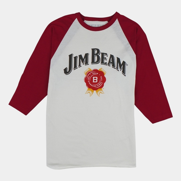 Jim Beam Cream and red 3/4‑sleeve baseball T‑shirt with a large front logo.