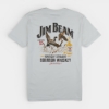 Back view of the Jim Beam T-shirt featuring a large graphic of flying ducks, a bottle of Jim Beam bourbon, and bold Jim Beam branding with ‘Kentucky Straight Bourbon Whiskey’ text.