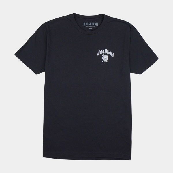 Black short‑sleeve T‑shirt with a small white left‑chest logo.