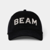 James B. Beam Black Corduroy Hat front view with embroidered BEAM appliqué