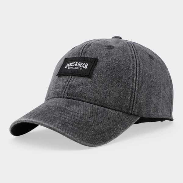 James B. Beam Washed Black Hat with logo patch, left angle view