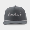 Front view of the Booker’s Grey Cap with white embroidered Booker’s script logo and contrasting rope detail above the visor.
