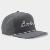 Angled view of the grey Booker’s cap featuring white logo embroidery, contrasting visor rope, and perforated back panels.