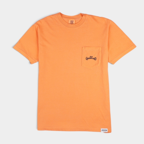 Back of Old Grand-Dad orange T-shirt with large High Rye Mash Bill logo