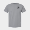 Front view of the Baker's Heavyweight T-Shirt in granite gray with a black Baker's bourbon emblem on the left chest.
